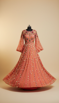 Robe de mariée pêche corail perles