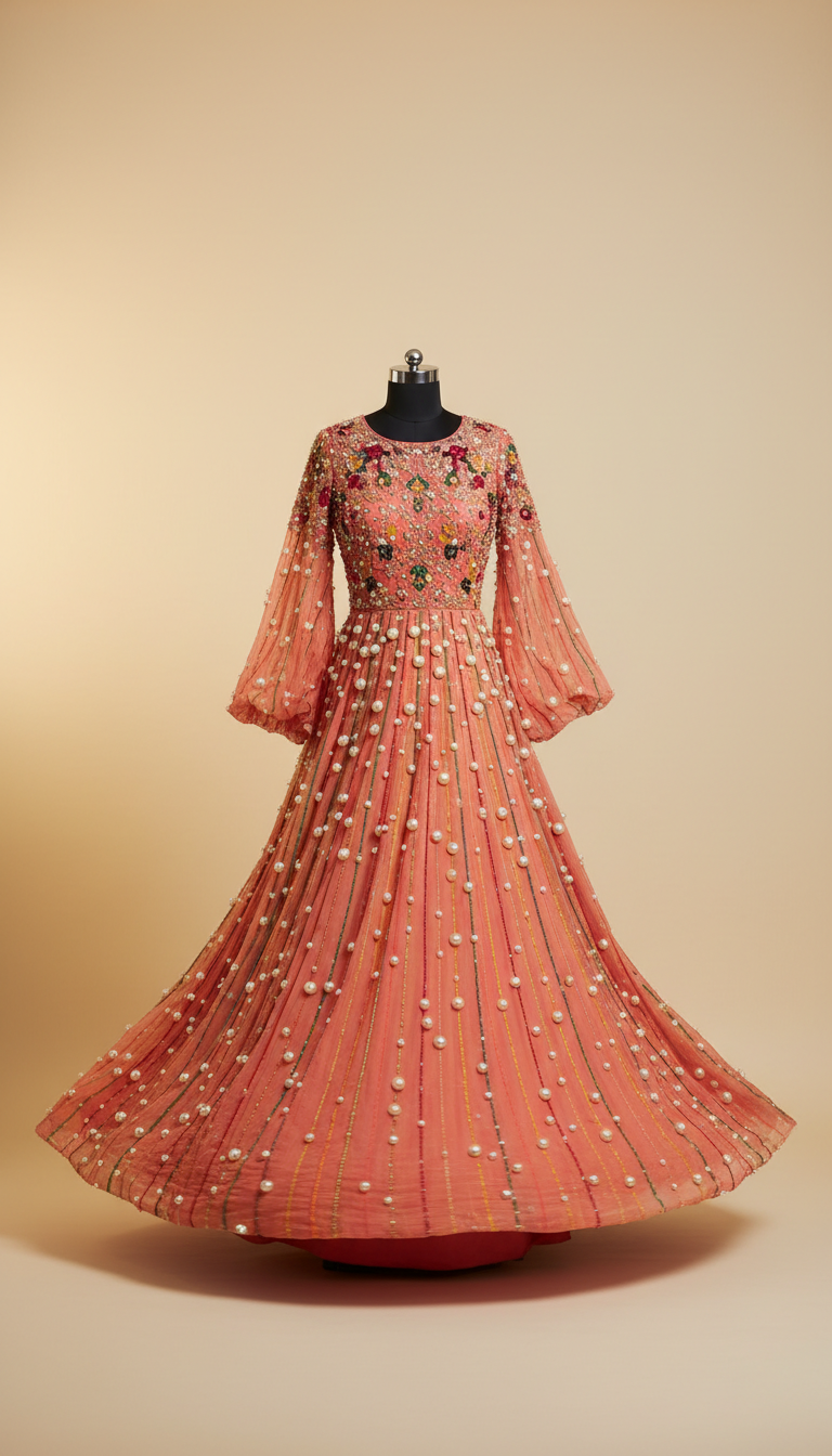 Robe de mariée pêche corail perles