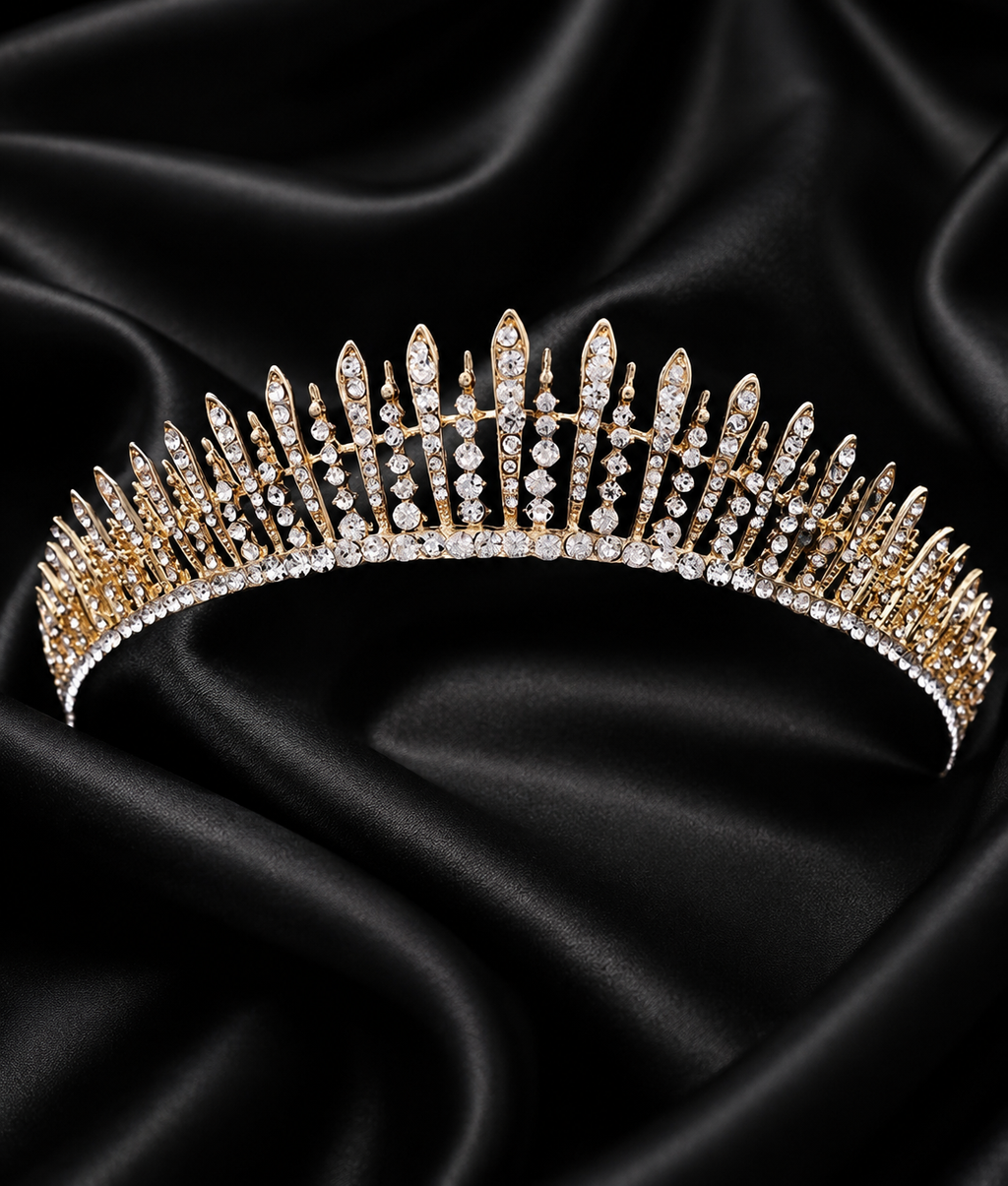 Diadème Royal Doré avec Strass Brillants