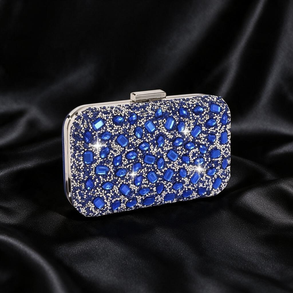 Sac à main argenté avec diamant bleu