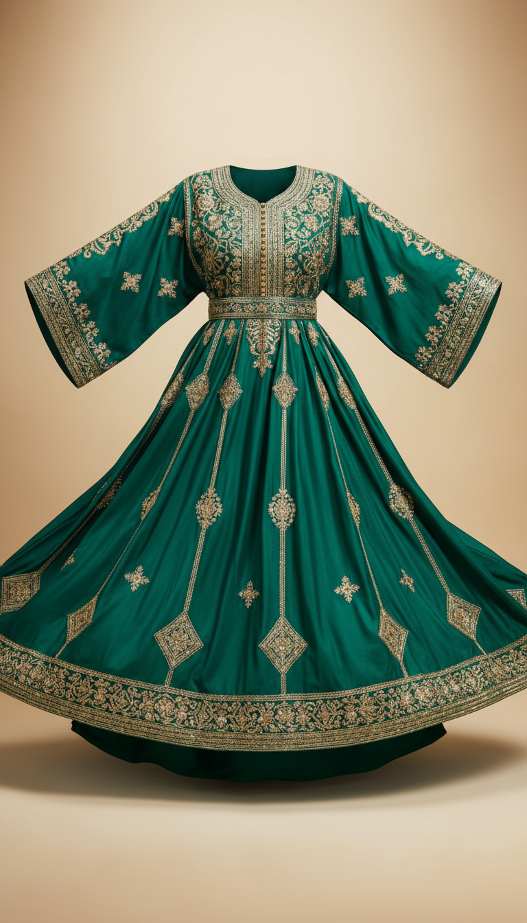 Caftan vert émeraude broderies or