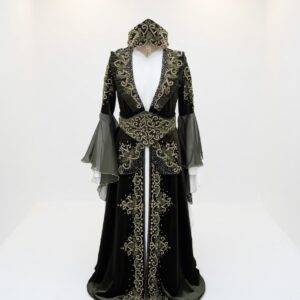 robe traditionnelle noire brodée cristaux élégante femme cérémonie