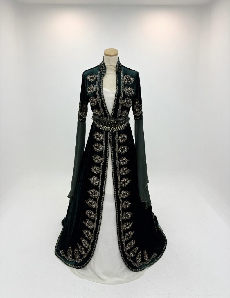 robe spéciale velours vert broderies argentées