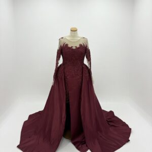 robe de soirée bordeaux dentelle manches longues