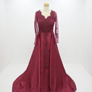 robe de soirée bordeaux en dentelle perlée – Élégance manches longues collection cérémonie
